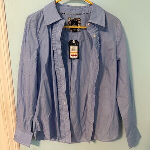 NWT Nautica Blue Striped Ruffle Button Down Shirt - S